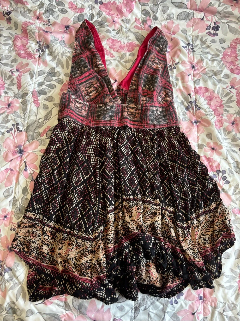 Free People Backless Patchwork Mini Dress in Rust and Black - Picture 5 of 6